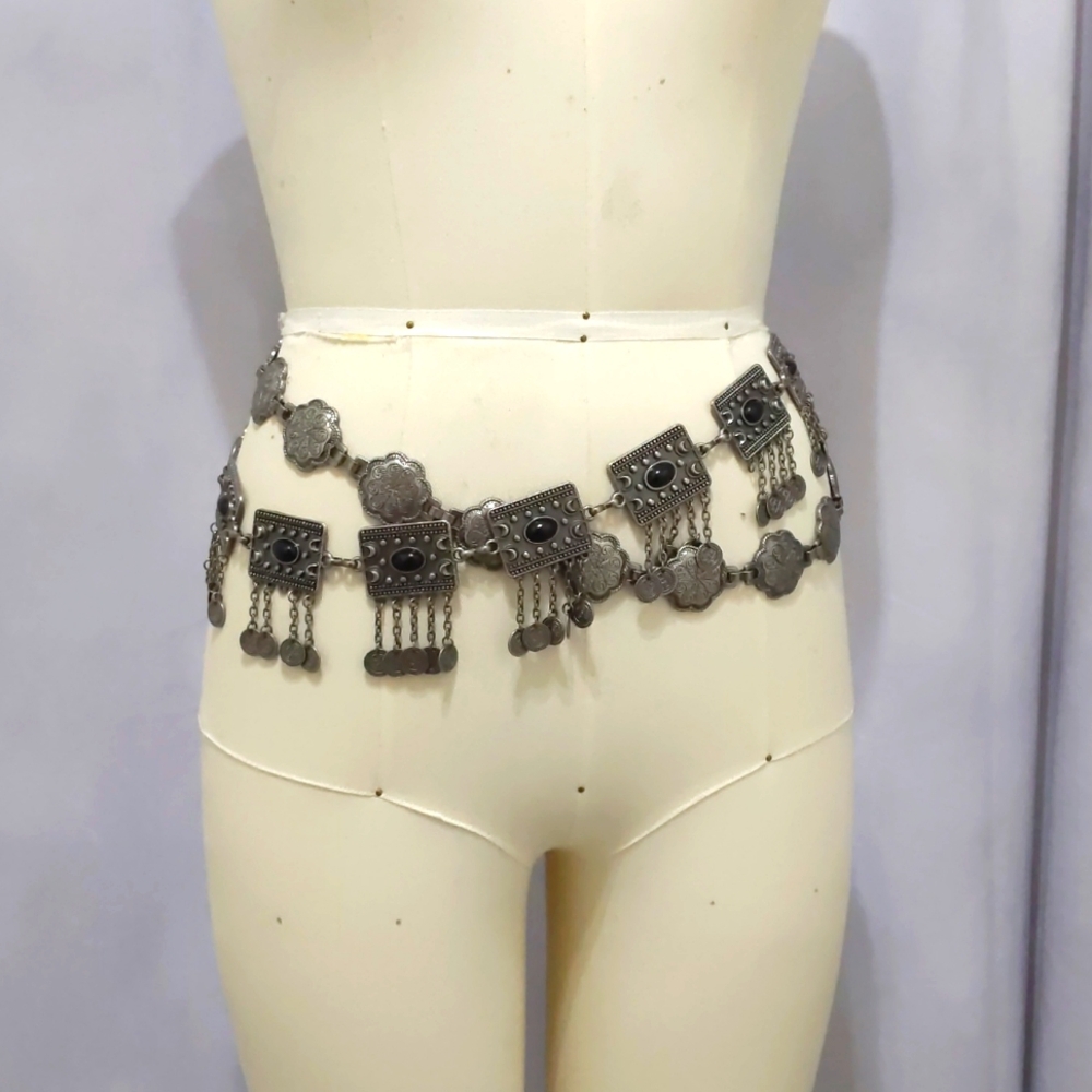 Lot of 2 Chain Concho, Boho, Gypsy Magic Belts, Small Medium, Metal, Renn Faire